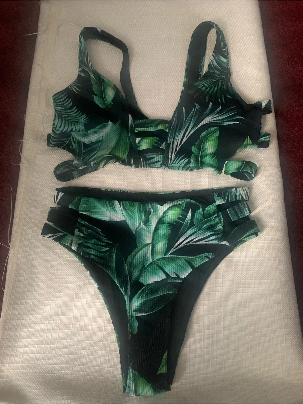 Fashion Nova Green Tropical Leaf Cutout Bikini Set